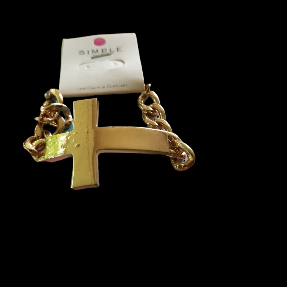 EXTRA LARGE GOLDTONE CROSS BRACELET SIMPLE IS BRAND - Picture 2 of 3